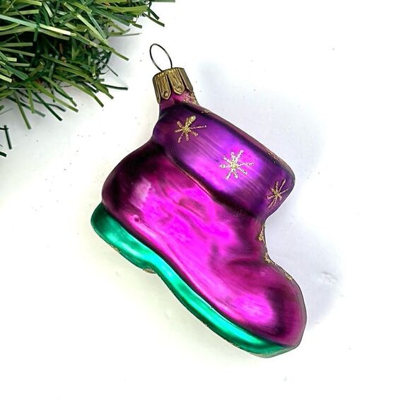 Vintage Glass Christmas Ornament Purple Boot made in Germany - Picture 1 of 9
